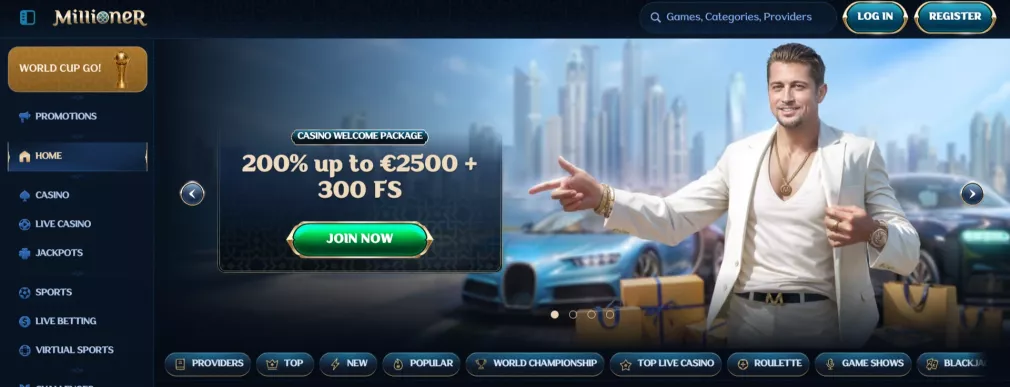 Millioner Casino Willkommensbonus 200% bis 2500 Euro